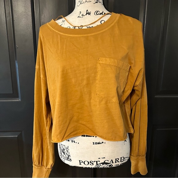 Free People - Small  - Long Sleeve Crop Top - Mustard - Picture 6 of 12